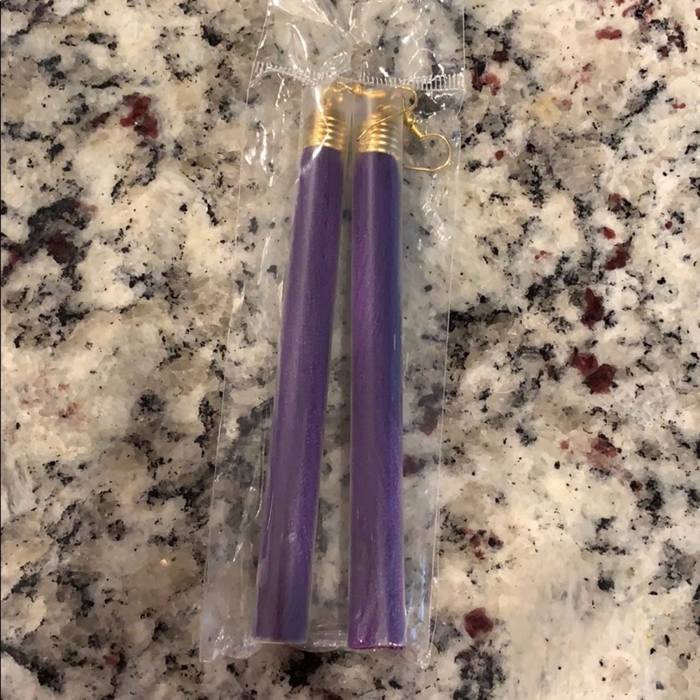 Purple tassel earrings with gold hook